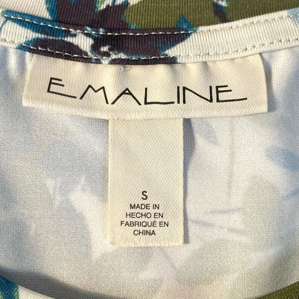 Emaline Floral T Shirt Womens Size Small Green Blue Multi Cap Sleeves Excellent